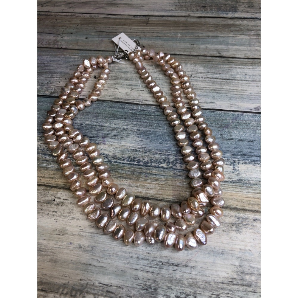 Iris & Lily Freshwater Pink Luster‎ Pearl Necklace Multi Strand 18" NWT Sterling